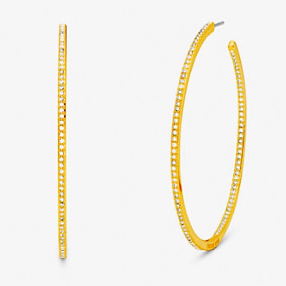 New MICHAEL KORS Precious Metal-Plated Brass Pavé Hoop - Picture 1 of 13